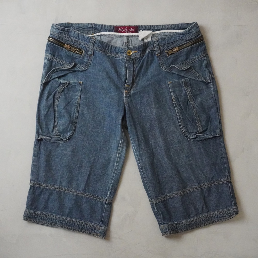 Vintage Baby Phat Denim Cargo Shorts 38 Waist Womens Y2K Embroidered Cat Logo